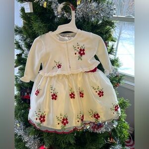 ADORBS Infant Girls 9 Mo. Floral Dress w/ sweater, Berry Red, Green, Cream